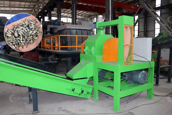 Line for recycling aluminium wire with a steel core